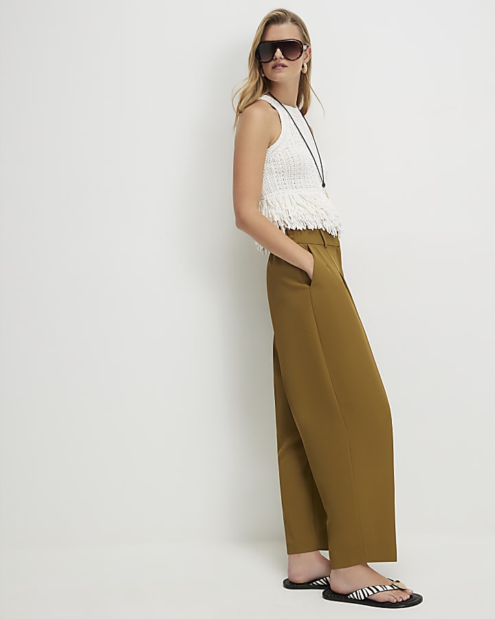 Khaki Drapey Barrel Leg Trousers