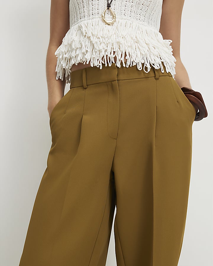 Khaki Drapey Barrel Leg Trousers