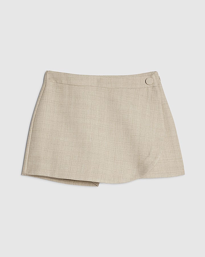 Beige Wrap Front Skort