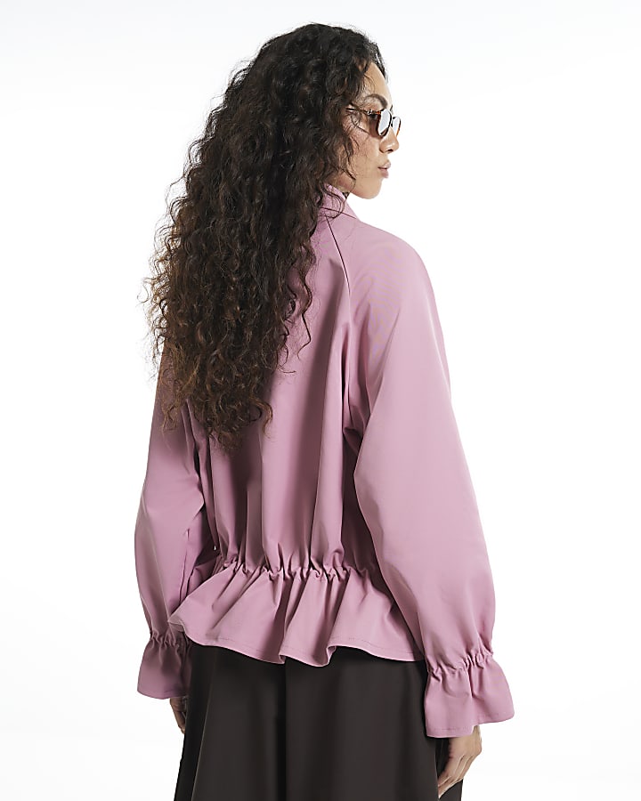 Pink Drop Hem Drawstring Jacket