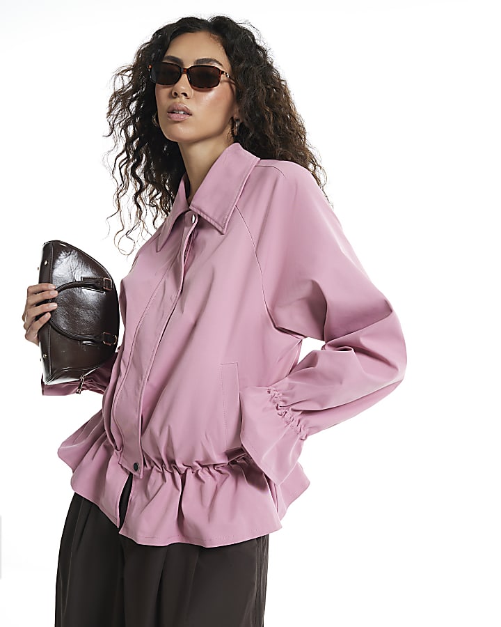 Pink Drop Hem Drawstring Jacket
