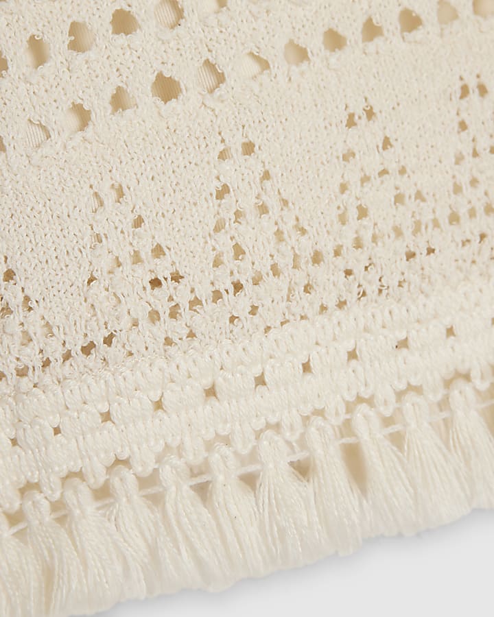 Cream Crochet Fringe Hem Shorts