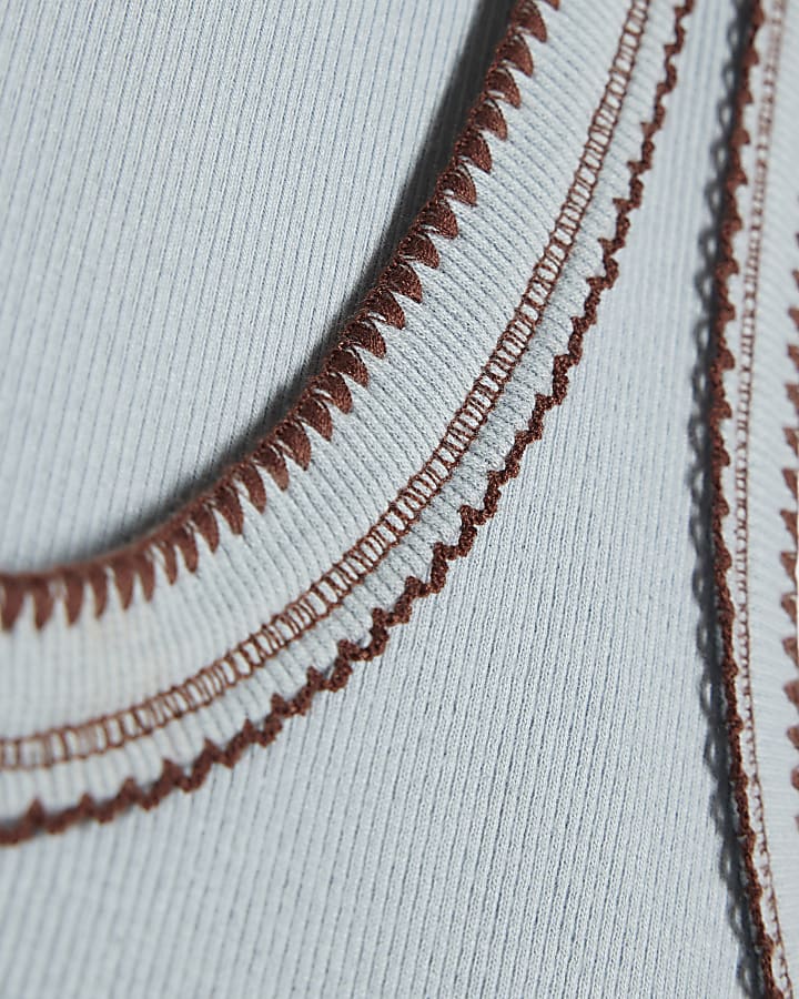 Blue Cotton Blend Whipstitch Tank Top