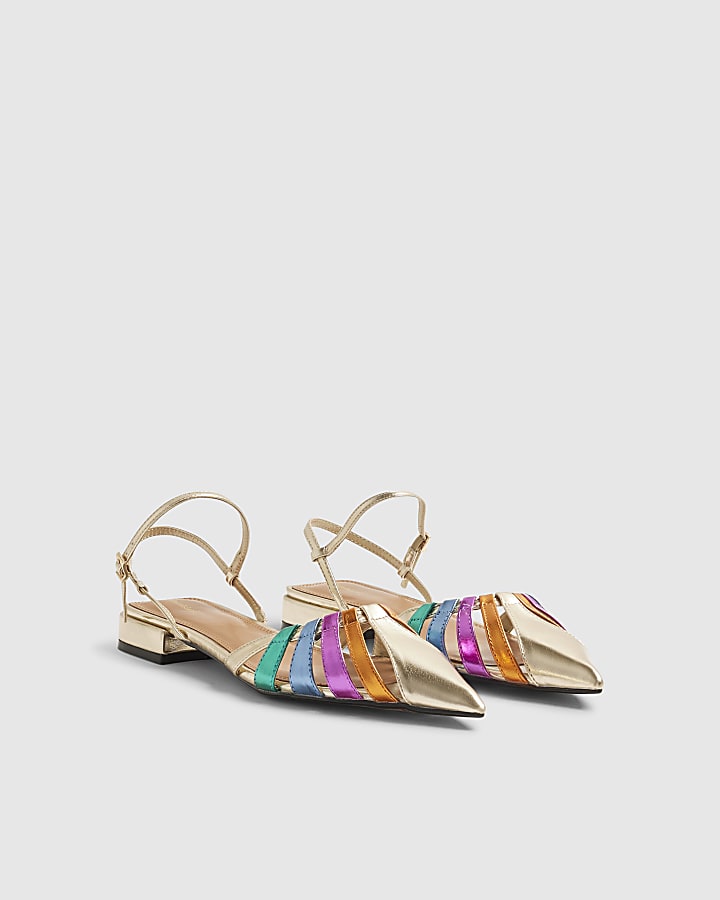 Gold Metallic Pointed Toe Flat Shoes
