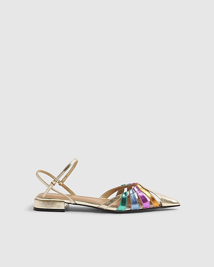 Gold Metallic Pointed Toe Flat Shoes