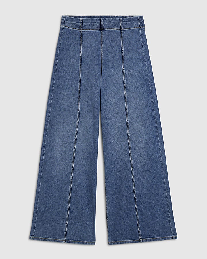 Petite Blue  High Rise Pull On Palazzo Jeans
