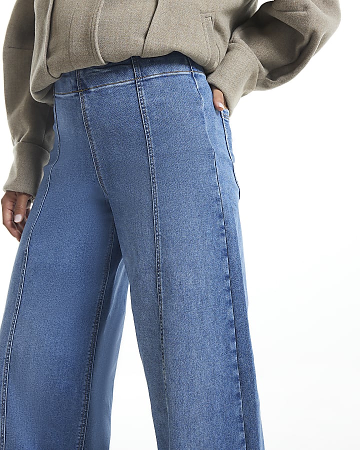 Petite Blue High Rise Palazzo Sculpt Jeans