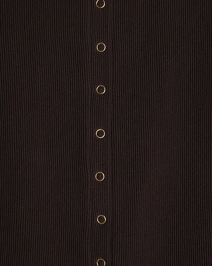 Brown Ribbed Cardigan And Trousers Set