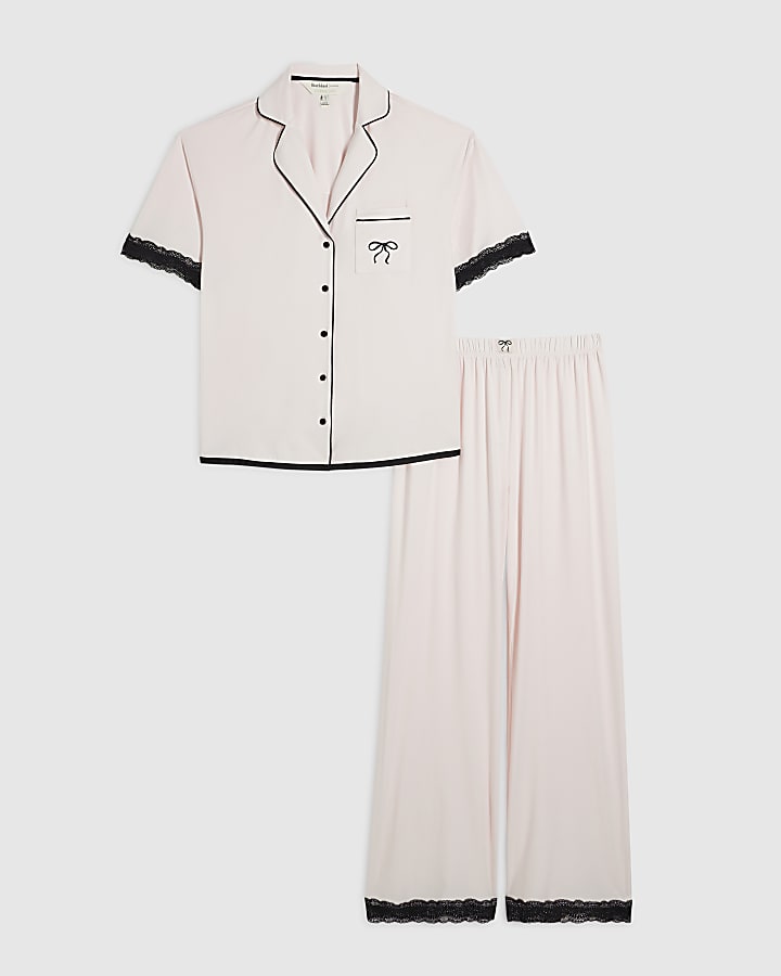 Pink Lace Trim Jersey Pyjamas