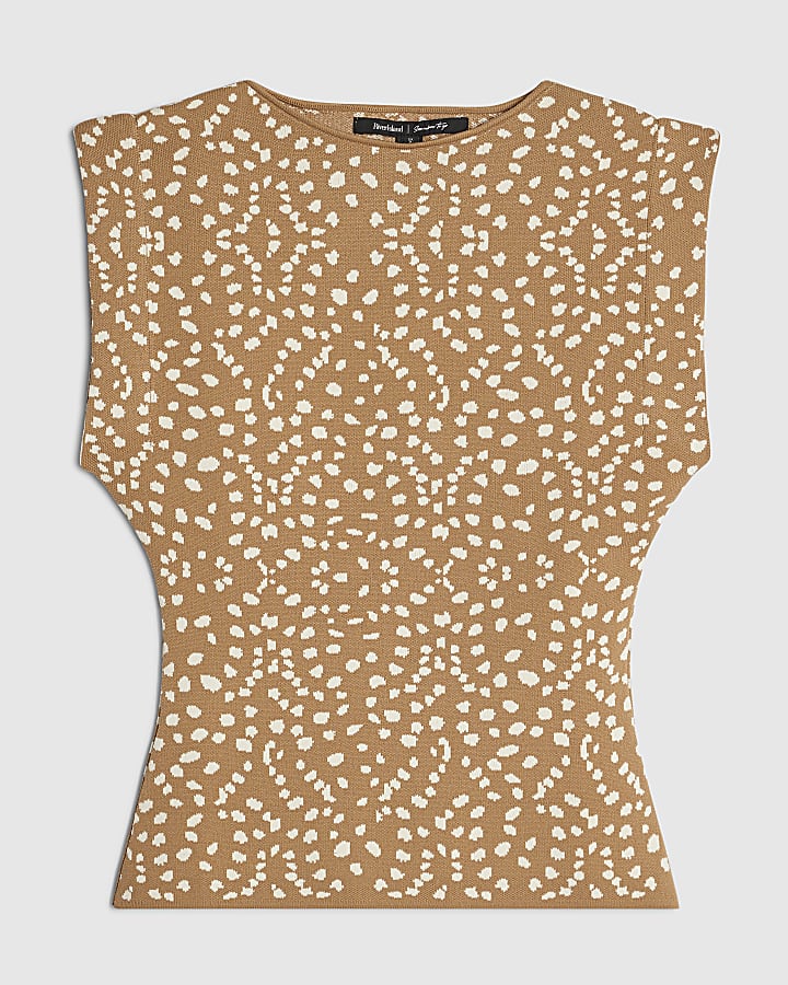 Petite Brown Knitted Bambi Fitted Brunch Top
