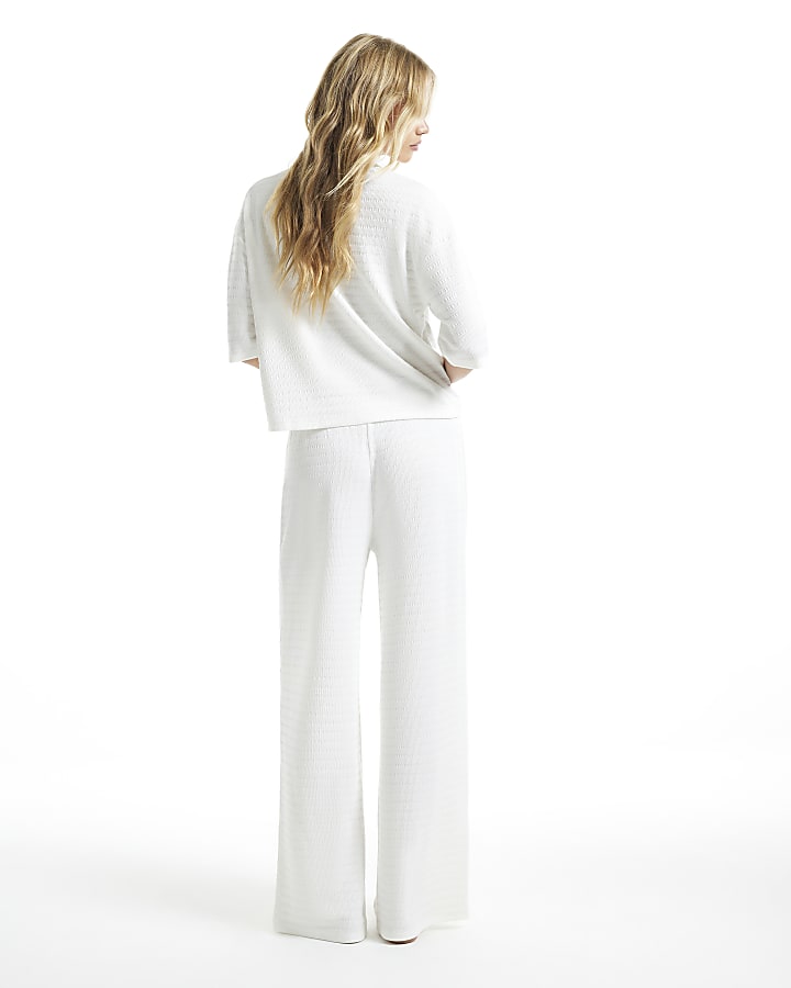 Cream Slouchy Textured Polo Top Set
