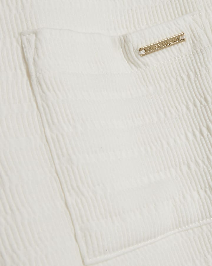 Cream Slouchy Textured Polo Top Set