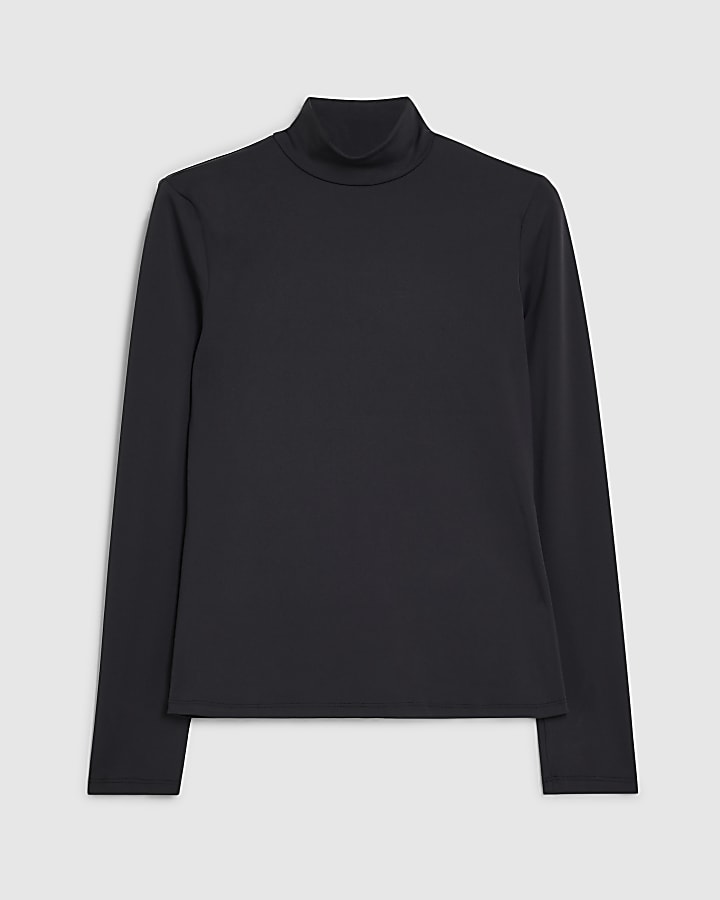 Black Long Sleeve Funnel Neck Top
