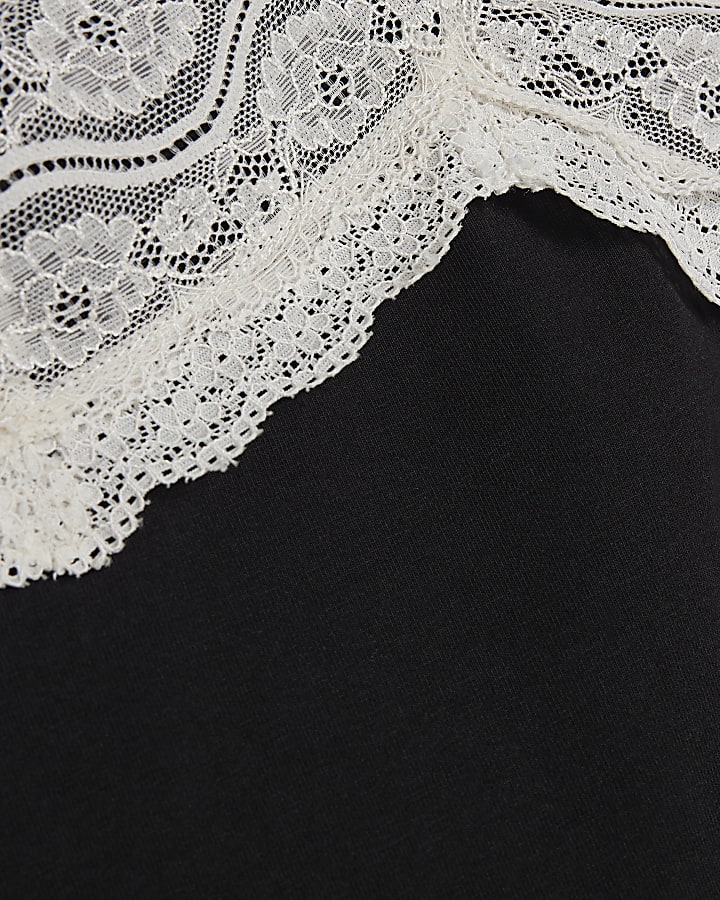 Black Cotton Blend Lace Trim Cami Pyjama Set