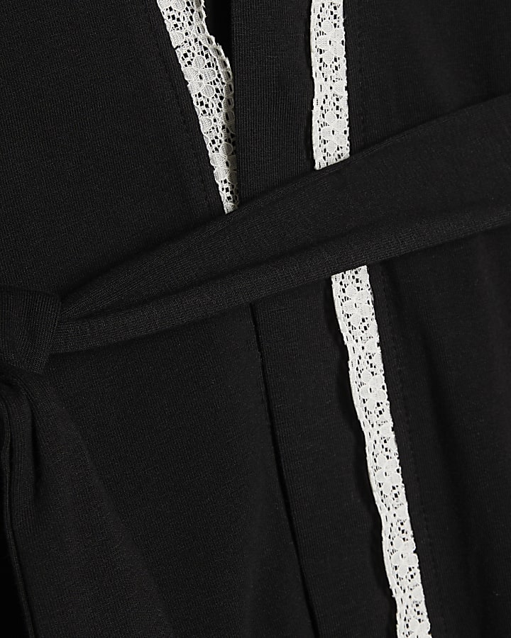Black Cotton Blend Lace Trim Robe