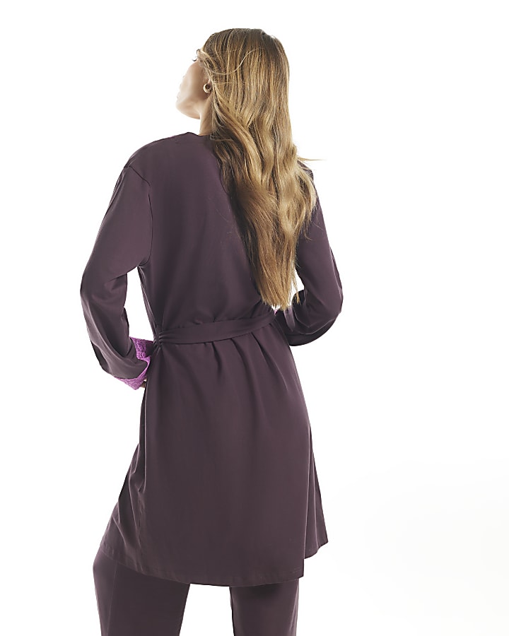 Burgundy Cotton Blend Lace Trim Robe