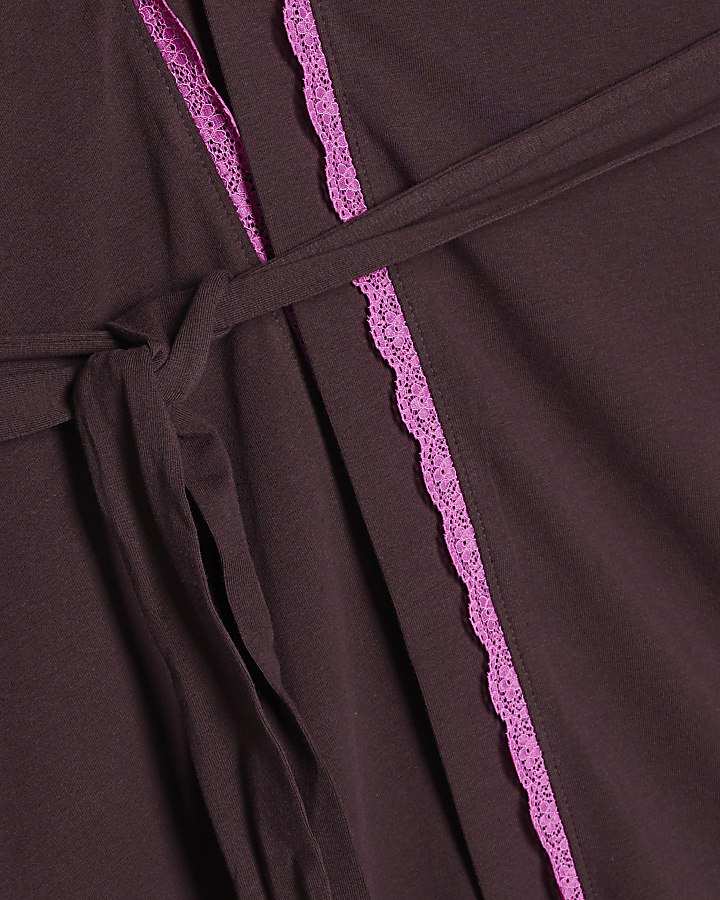 Burgundy Cotton Blend Lace Trim Robe