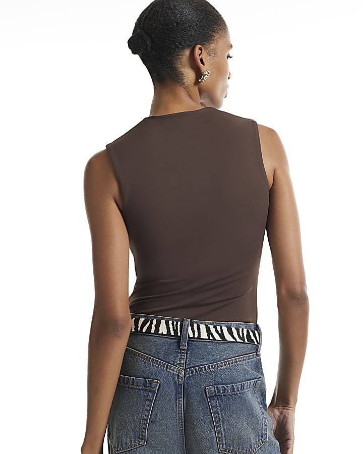 Brown Square Neck Bodysuit
