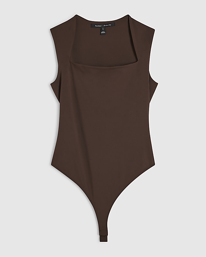 Brown Square Neck Bodysuit