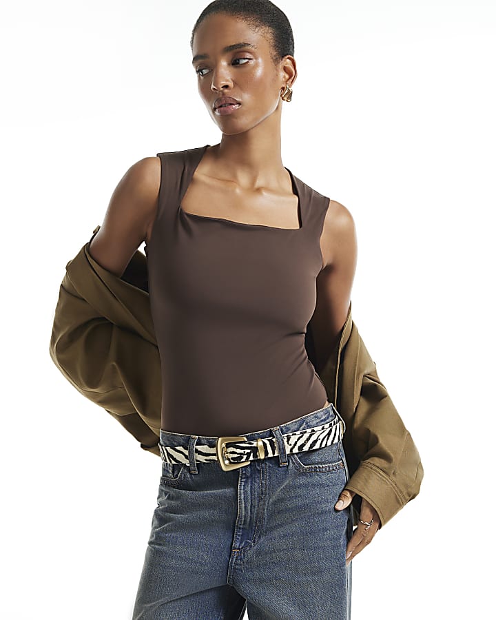 Brown Square Neck Bodysuit