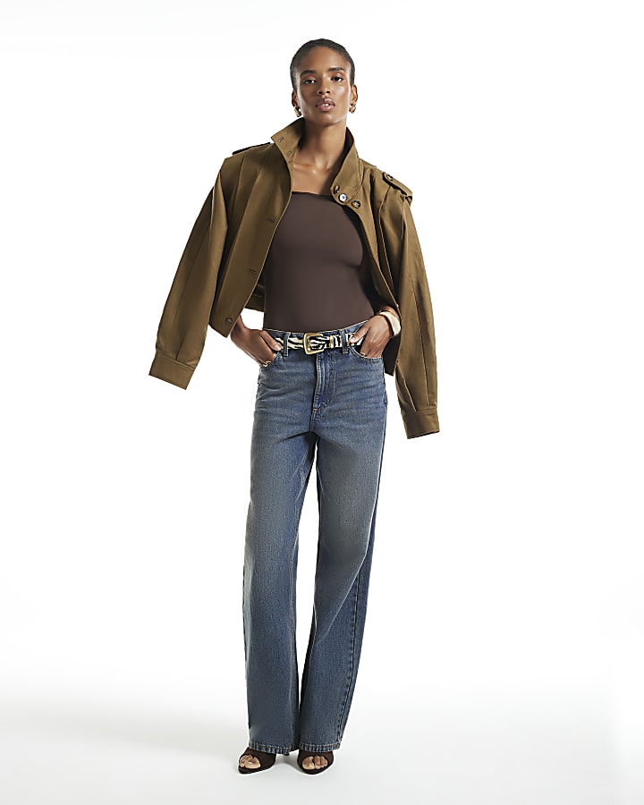 Brown Square Neck Bodysuit