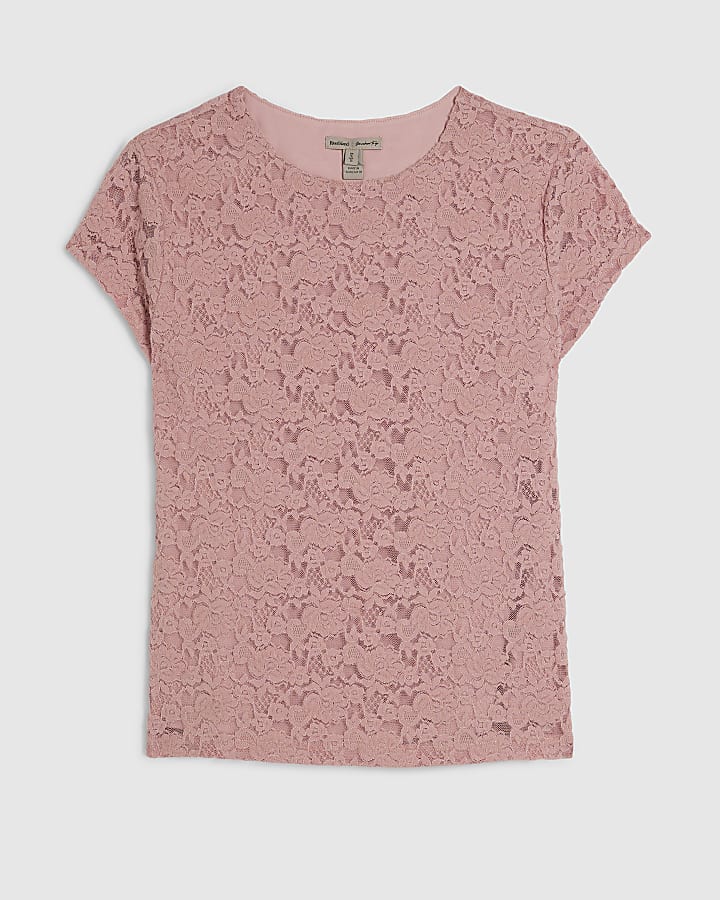 Pink Lace Fitted T-Shirt
