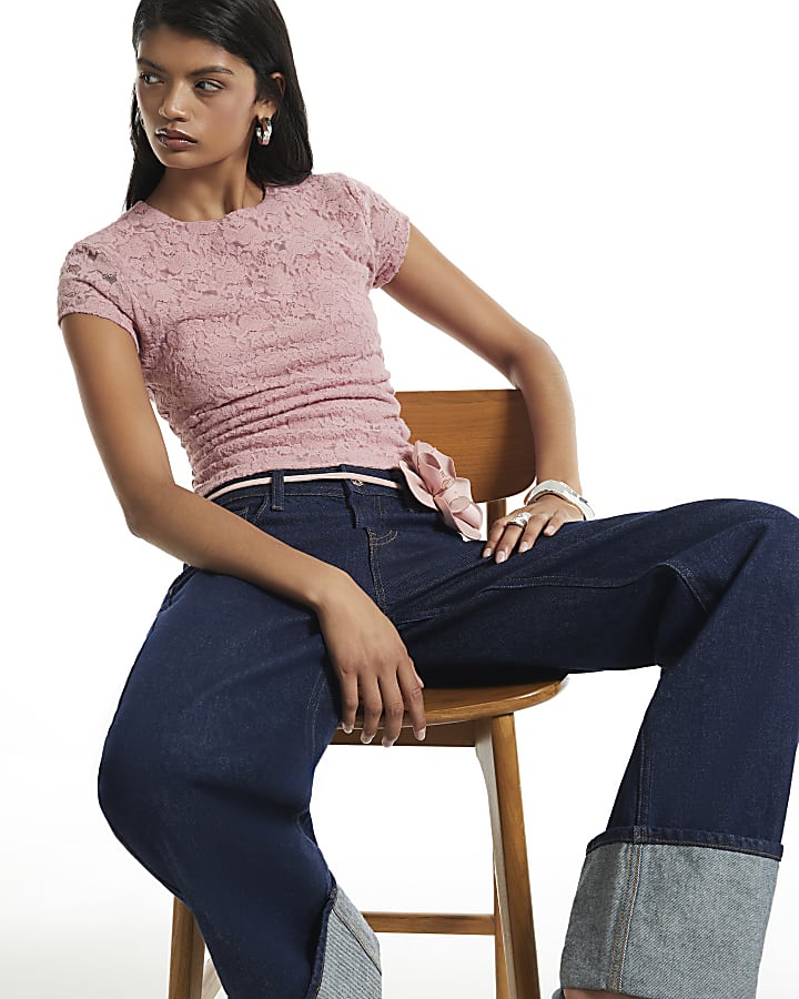 Pink Lace Fitted T-Shirt