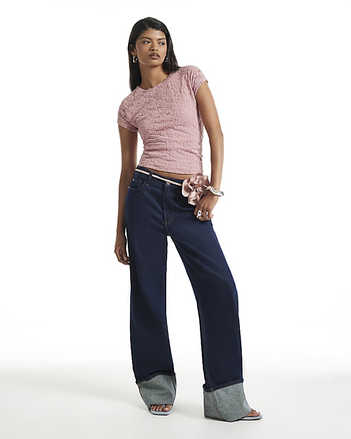 Pink Lace Fitted T-Shirt
