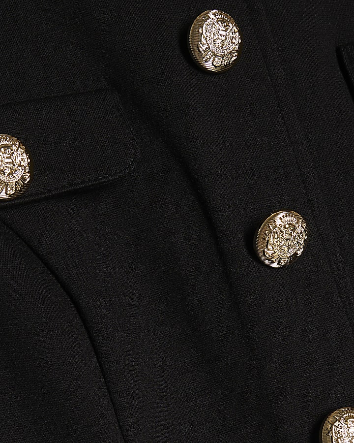 Black Button Down Ponte Peplum Top
