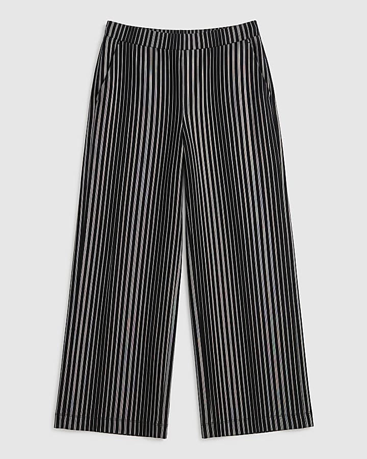 Black Ponte Stripe Wide Leg Trousers