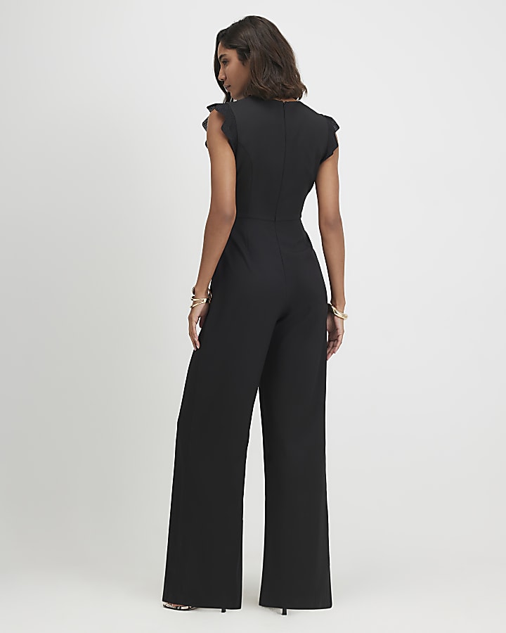 Black Scallop Trim Jumpsuit