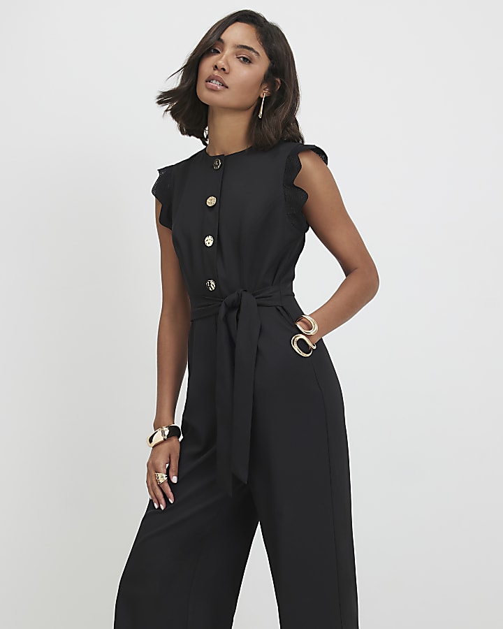 Black Scallop Trim Jumpsuit