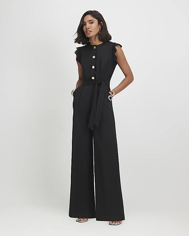 Black Scallop Trim Jumpsuit