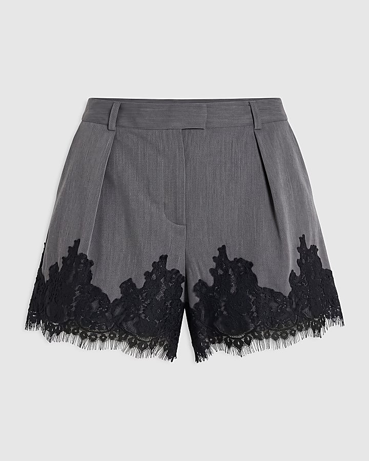 Grey Lace Hem Shorts