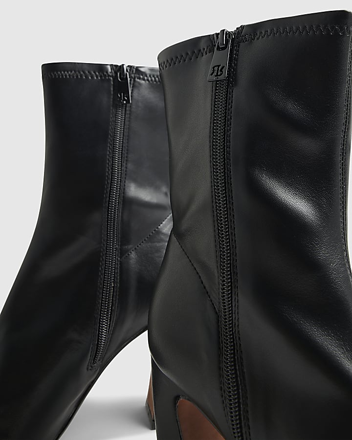 Black Square Heel Stretch Boots