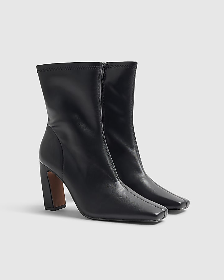 Black Square Heel Stretch Boots