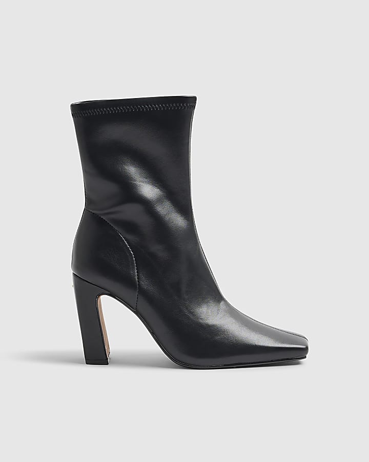Black Square Heel Stretch Boots