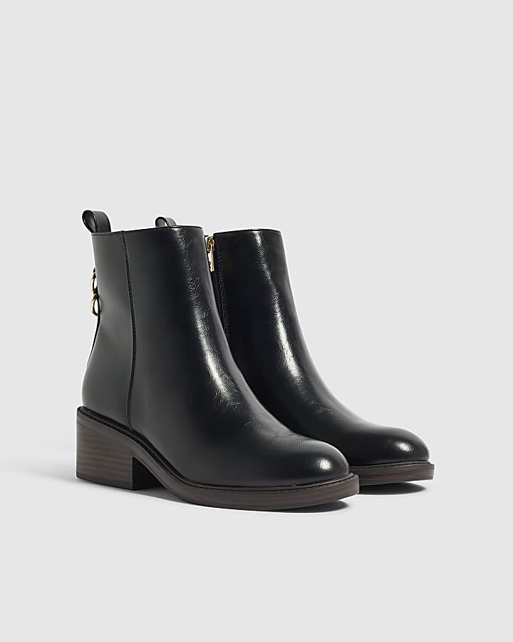 Black Heeled Block Ankle Boot