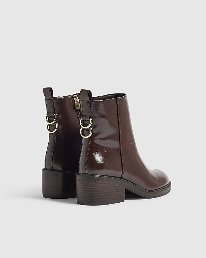 Brown Block Heeled Ankle Boots