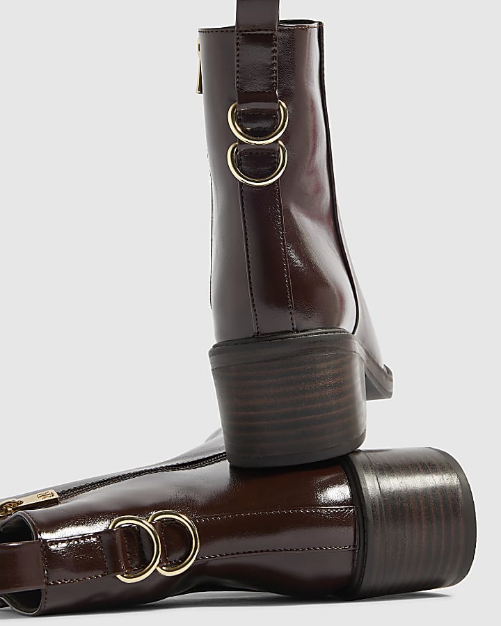 Brown Block Heeled Ankle Boots