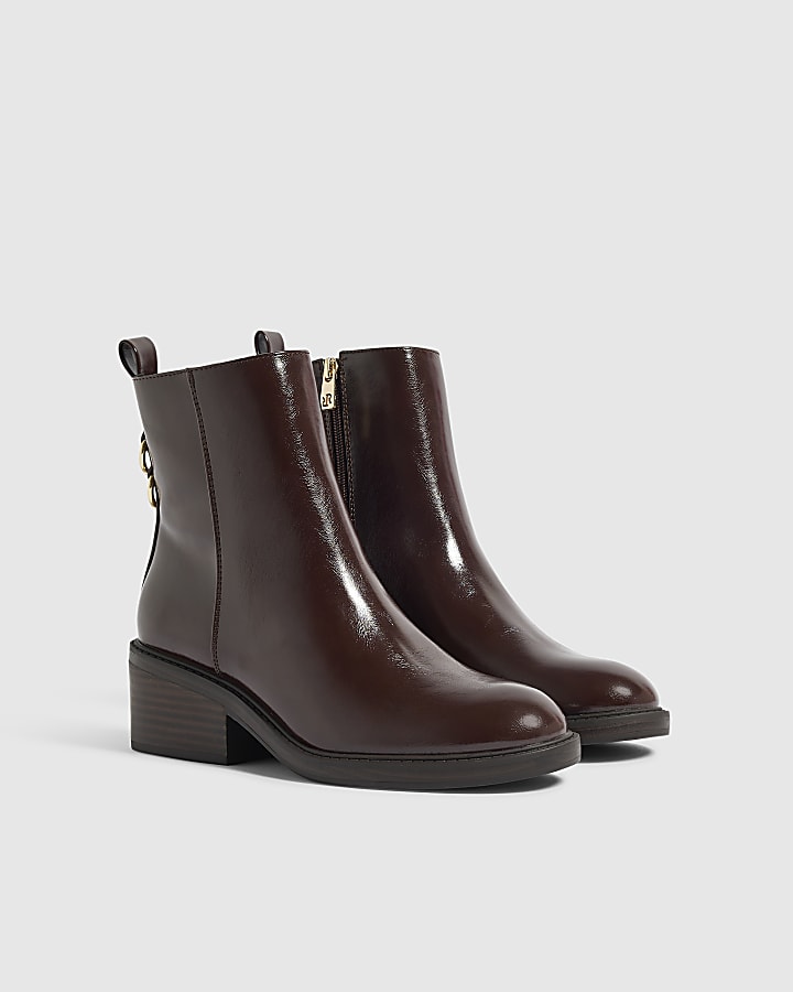 Brown Block Heeled Ankle Boots