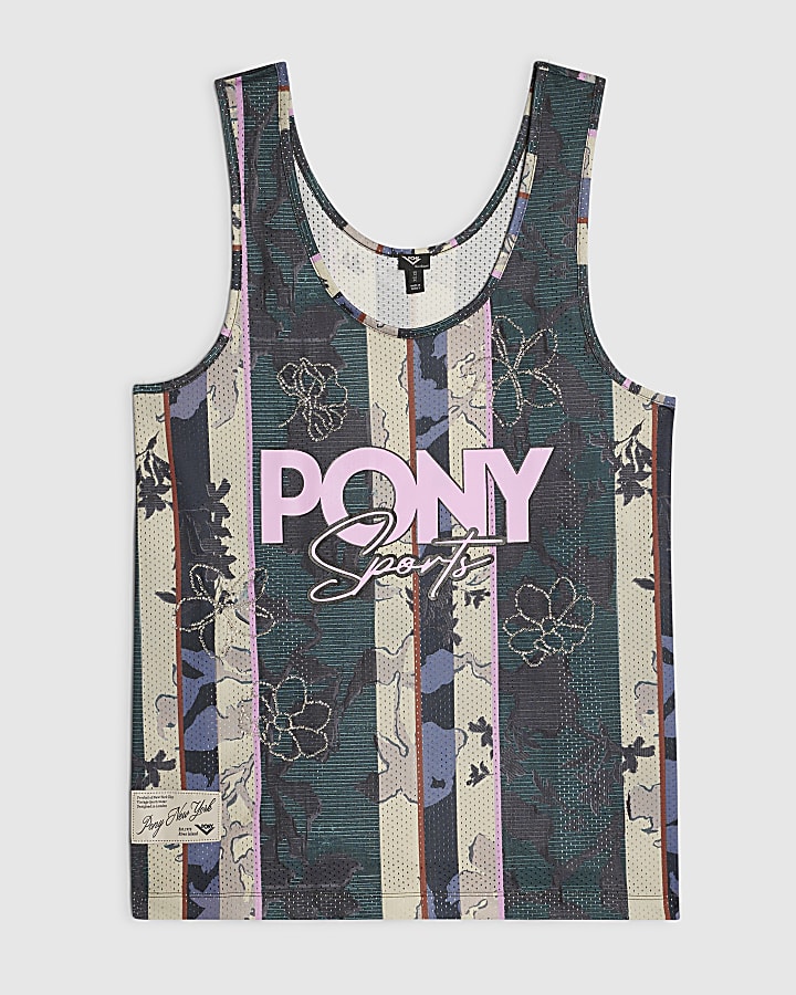 Green Pony Floral Print Tank Top