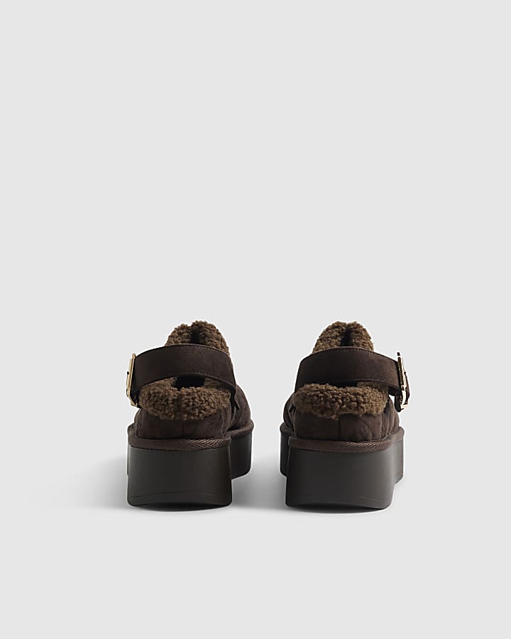 Brown Monogram Faux Fur Lined Buckle Boots