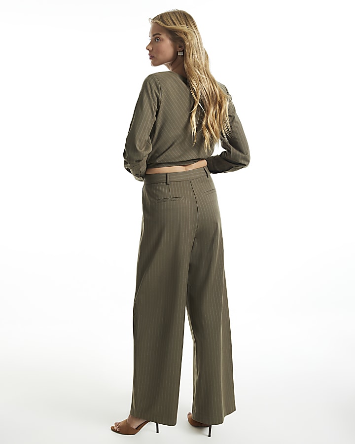 Green Stripe Barrel Leg Trousers