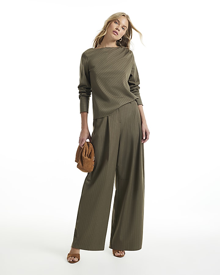Green Stripe Barrel Leg Trousers