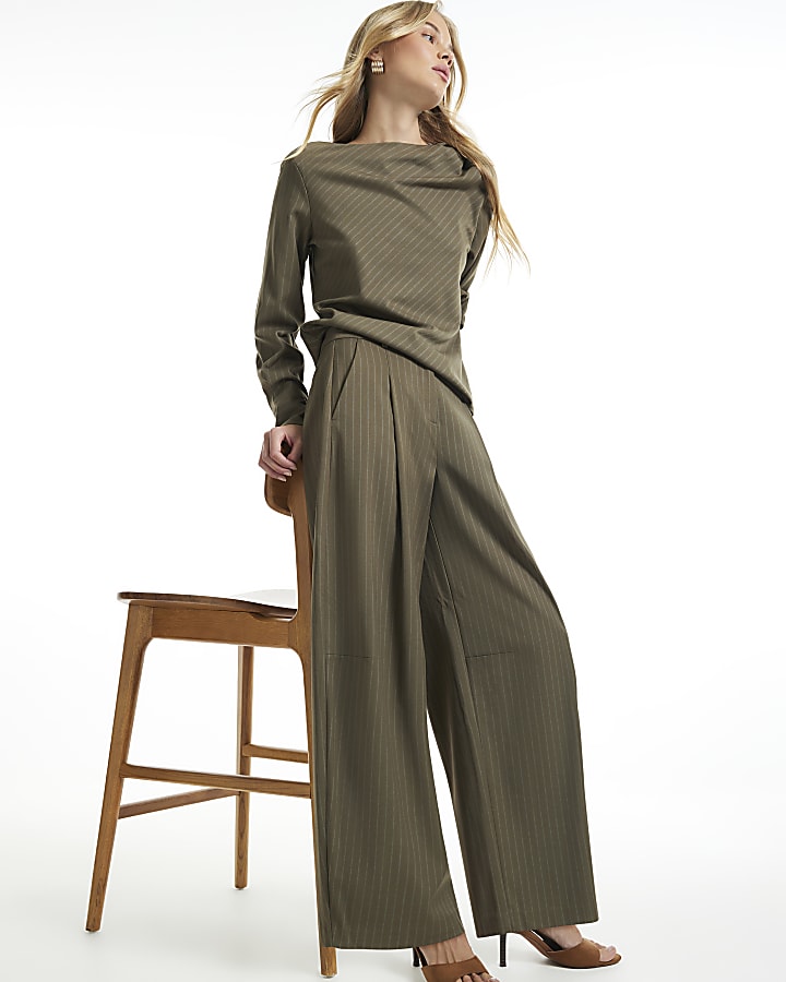 Green Stripe Barrel Leg Trousers