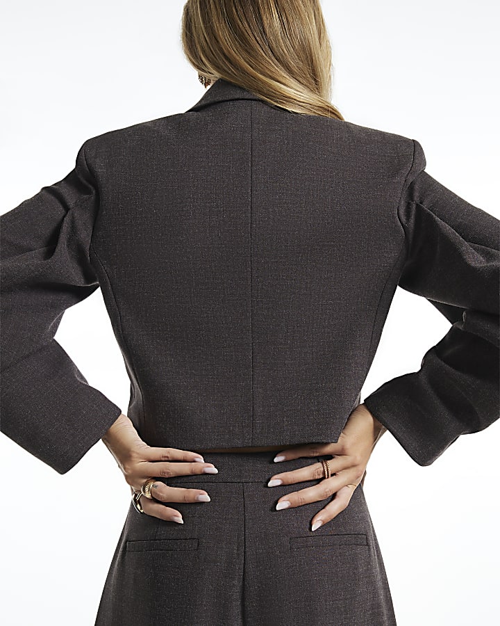 Brown Pleated Cuff Cropped Blazer