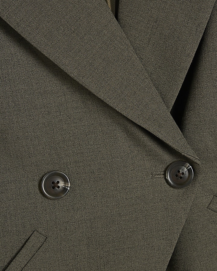 Khaki Pleated Cuff Crop Blazer