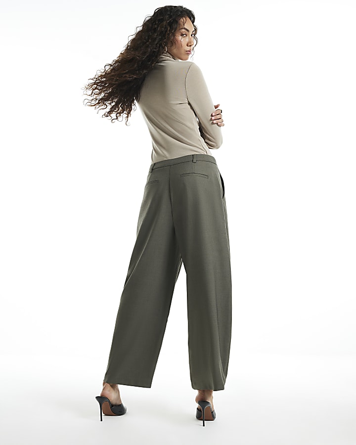Khaki Barrel Leg Trousers
