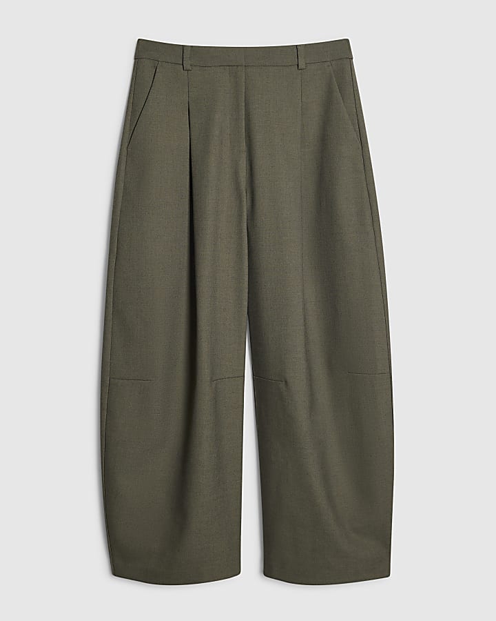 Khaki Barrel Leg Trousers